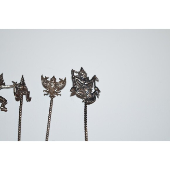 Vtg Silvertone Cocktail Picks Asian Oriental Appetizer Siam Dancer Medieval 12pc - Picture 7 of 10